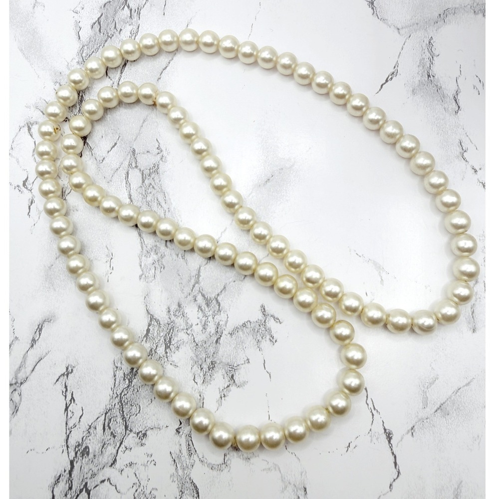 White‎ Glass Bead Necklace 24" Slip On Strand 7mm Classic Layering Pearl look